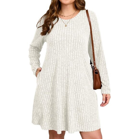 Plus Size Sweater Dress Long Sleeve Pockets Casual Fall Winter Tunic - Picture 2 of 7